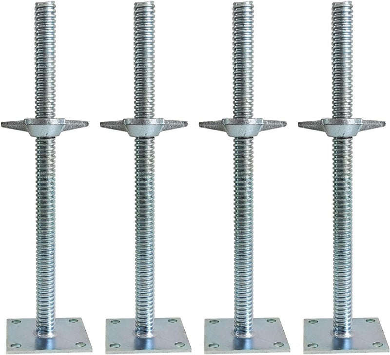 GaeaAuto 4 Pack Adjustable Leveling Jack Solid Screw Jacks with Base Plate for Baker-Style Scaffolding, Silver - Image 1